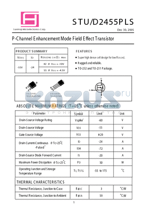 STD2455PLS datasheet - P-Channel E nhancement Mode Field Effect Transistor