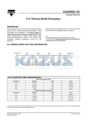 SI2303BDS_RC datasheet - R-C Thermal Model Parameters