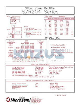 S204100 datasheet - SILICON POWER RECTIFIER