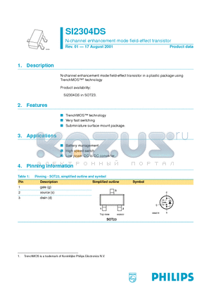 SI2304 datasheet - N-channel enhancement mode field-effect transistor