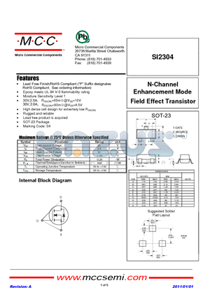 SI2304 datasheet - N-Channel Enhancement Mode Field Effect Transistor