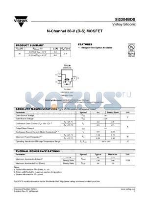 SI2304BDS_08 datasheet - N-Channel 30-V (D-S) MOSFET