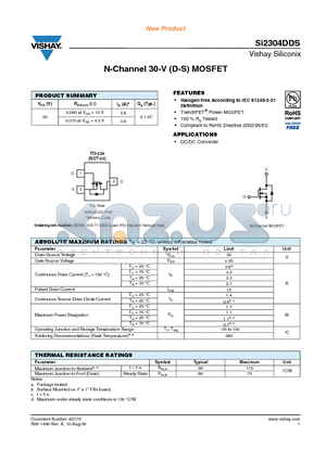SI2304DDS datasheet - N-Channel 30-V (D-S) MOSFET
