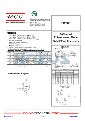 SI2303 datasheet - P-Channel Enhancement Mode Field Effect Transistor