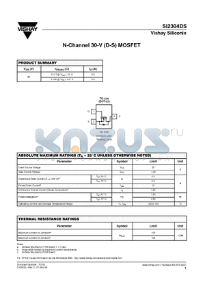 SI2304DS datasheet - N-Channel 30-V (D-S) MOSFET
