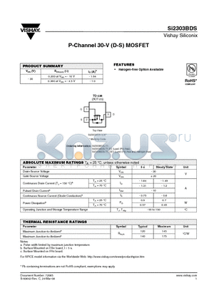 SI2303BDS datasheet - P-Channel 30-V (D-S) MOSFET
