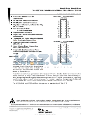 SN75ALS057 datasheet - TRAPEZOIDAL-WAVEFORM INTERFACE BUS TRANSCEIVERS