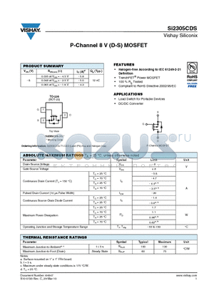 SI2305CDS-T1-GE3 datasheet - P-Channel 8 V (D-S) MOSFET
