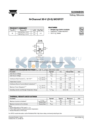 SI2306BDS datasheet - N-Channel 30-V (D-S) MOSFET
