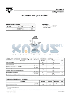 SI2306DS datasheet - N-Channel 30-V (D-S) MOSFET