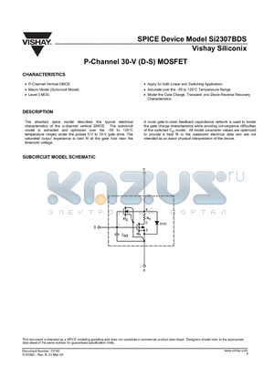 SI2307BDS datasheet - P-Channel 30-V (D-S) MOSFET