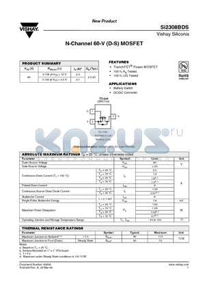 SI2308BDS datasheet - N-Channel 60-V (D-S) MOSFET
