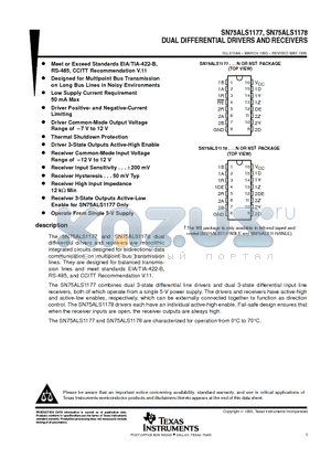 SN75ALS1177NS datasheet - DUAL DIFFERENTIAL DRIVERS AND RECEIVERS