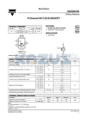 SI2309CDS-T1-E3 datasheet - P-Channel 60-V (D-S) MOSFET