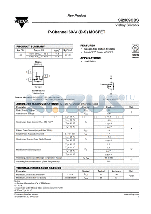 SI2309CDS-T1-GE3 datasheet - P-Channel 60-V (D-S) MOSFET