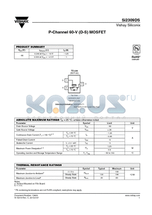 SI2309DS datasheet - P-Channel 60-V (D-S) MOSFET