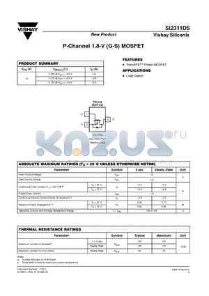 SI2311DS datasheet - P-Channel 1.8-V (G-S) MOSFET