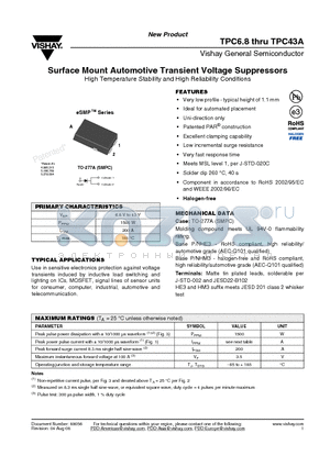 TPC16 datasheet - Surface Mount Automotive Transient Voltage Suppressors