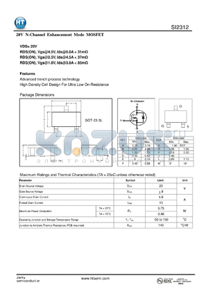 SI2312 datasheet - 20 V N-Channel Enhancement Mode MOSFET