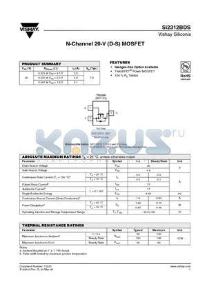 SI2312BDS datasheet - N-Channel 20-V (D-S) MOSFET
