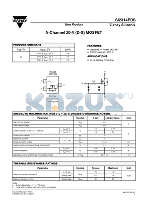 SI2314EDS datasheet - N-Channel 20-V (D-S) MOSFET