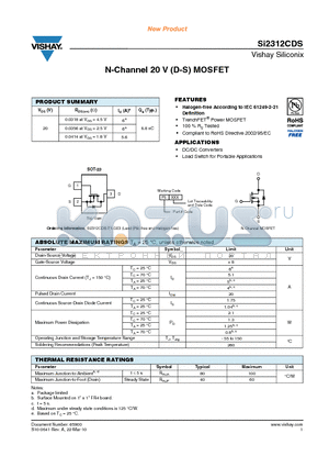 SI2312CDS datasheet - N-Channel 20 V (D-S) MOSFET