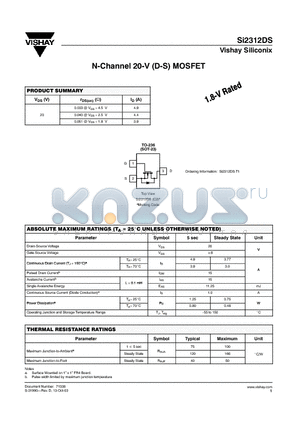 SI2312DS datasheet - N-Channel 20-V (D-S) MOSFET