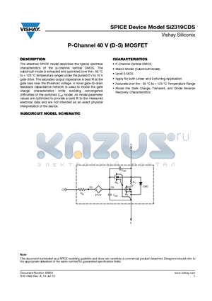 SI2319CDS datasheet - P-Channel 40 V (D-S) MOSFET