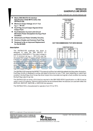 SN75ALS130 datasheet - QUADRUPLE LINE DRIVER