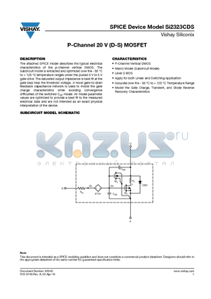 SI2323CDS datasheet - P-Channel 20 V (D-S) MOSFET