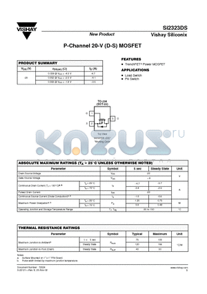 SI2323DS datasheet - P-Channel 20-V (D-S) MOSFET