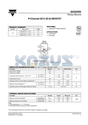 SI2323DS-T1-E3 datasheet - P-Channel 20-V (D-S) MOSFET