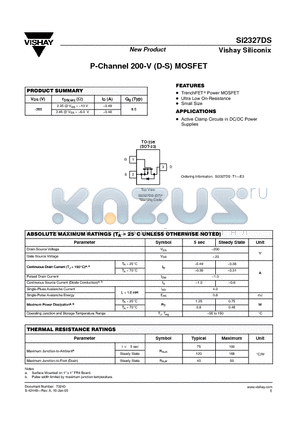 SI2327DS datasheet - P-Channel 200-V (D-S) MOSFET