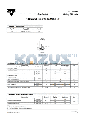 SI2328DS datasheet - N-Channel 100-V (D-S) MOSFET