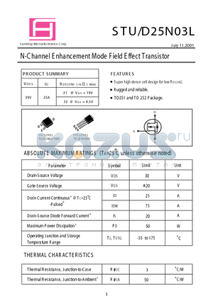 STD25N03L datasheet - N-Channel E nhancement Mode Field Effect Transistor