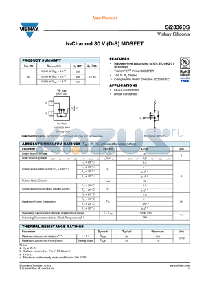 SI2336DS datasheet - N-Channel 30 V (D-S) MOSFET