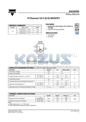 SI2333DS-T1-E3 datasheet - Halogen-free According to IEC 61249-2-21