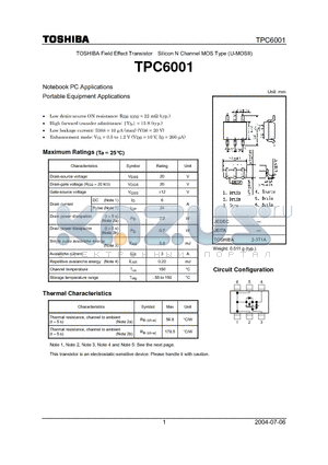 TPC6001 datasheet - Notebook PC Applications Portable Equipment Applications