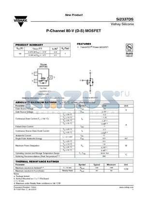 SI2337DS datasheet - P-Channel 80-V (D-S) MOSFET