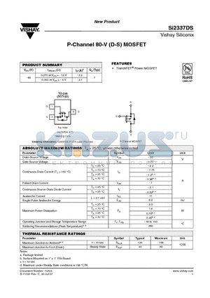 SI2337DS-T1-E3 datasheet - P-Channel 80-V (D-S) MOSFET