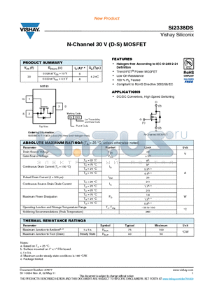 SI2338DS datasheet - N-Channel 30 V (D-S) MOSFET