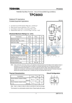 TPC6003 datasheet - Silicon N Channel MOS Type (U-MOSIII)