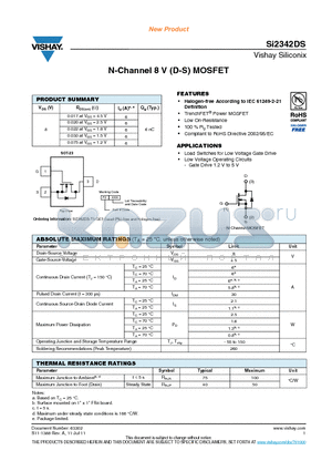 SI2342DS datasheet - N-Channel 8 V (D-S) MOSFET