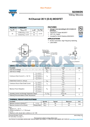 SI2366DS datasheet - N-Channel 30 V (D-S) MOSFET