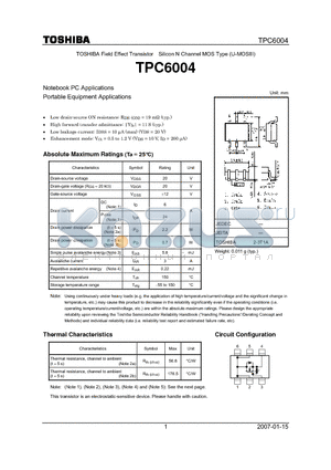 TPC6004 datasheet - Notebook PC Applications Portable Equipment Applications