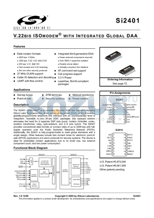 SI2401 datasheet - V.22BIS ISOMODEM^ WITH INTEGRATED GLOBAL DAA