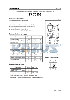 TPC6103 datasheet - Silicon P Channel MOS Type (U-MOS III)
