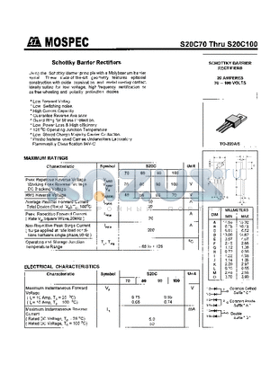 S20C100 datasheet - SCHOTTKY BARRIER RECTIFIERS(20A,70-100V)