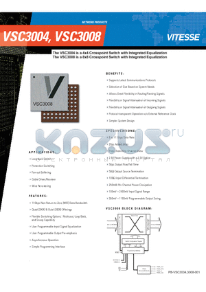 VSC3008 datasheet - Crosspoint Switch with Integrated Equalization