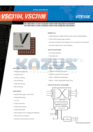 VSC3104 datasheet - crosspoint switch with integrated equalization